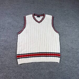 Vintage Results Sweater Vest Mens XL White Knit Sleeveless Cricket Tennis Preppy